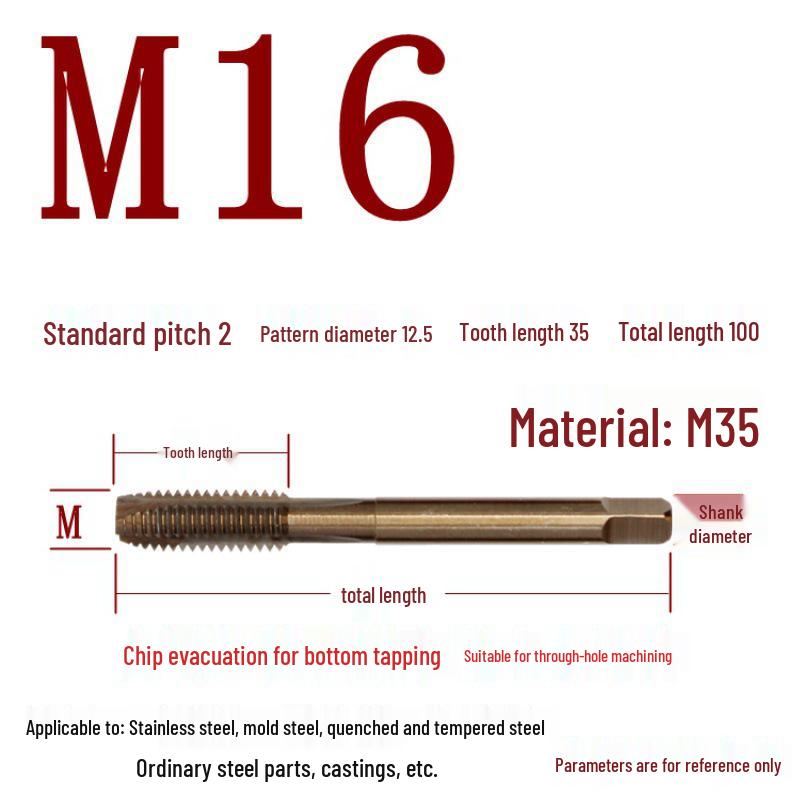 Cobalt Tapping & Threading Tools for Spiral Taps M3-M12, Stainless Steel