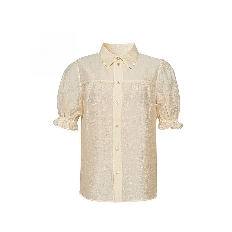 Shopping mall women's clothing 1116 summer versatile texture splicing lapel slim bubble sleeves short-sleeved shirt 111117