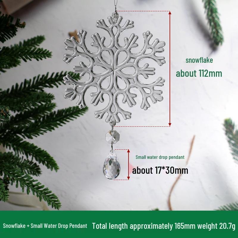 Transparent Acrylic Snowflake Ornament Set with Crystal Bead Strings for Christmas Tree Decoration
