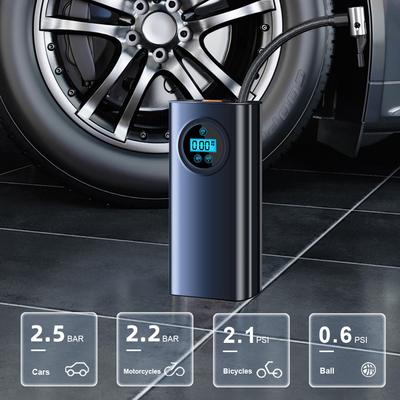 Dobíjecí rychlonafukovací malá vzduchová pumpa na pneumatiky s LCD displejem a digitálním manometrem pro motocykl, auto, jízdní kolo