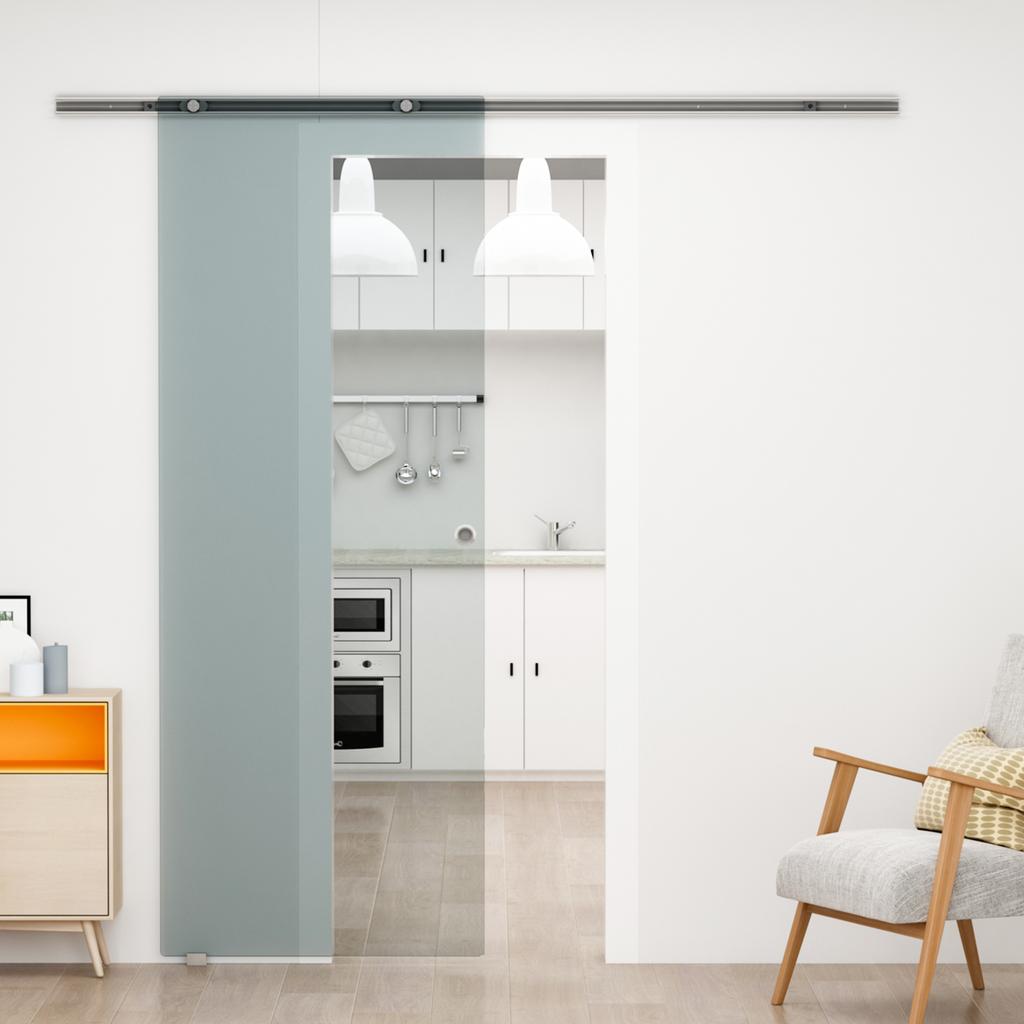Sliding Frosted Glass Door With Aluminum Rail For Bathroom Kitchen Study Glass 205cm