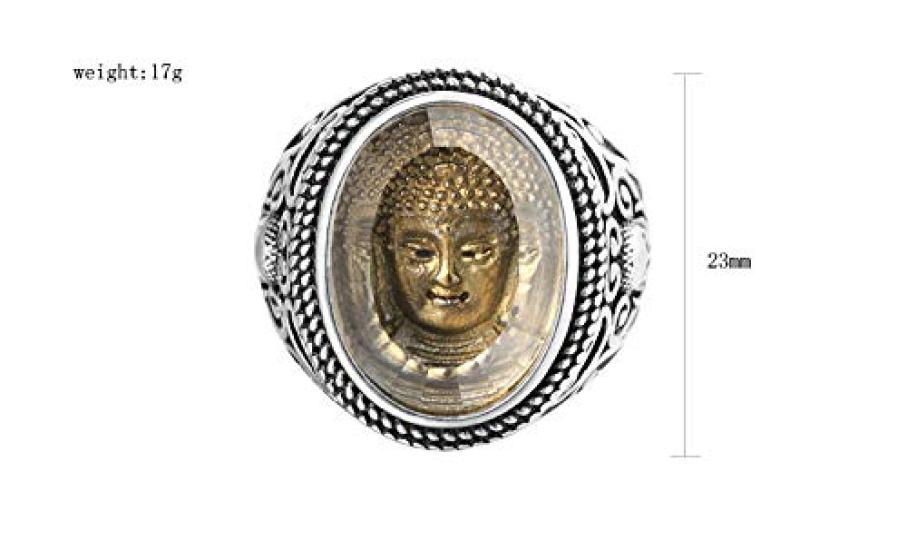 Rockyu Silver Stainless Steel Buddha Statue Seal Unique Religious Protection from Good Amulet Christmas Fashion Accessory Men's Ring, Ring, Ring,