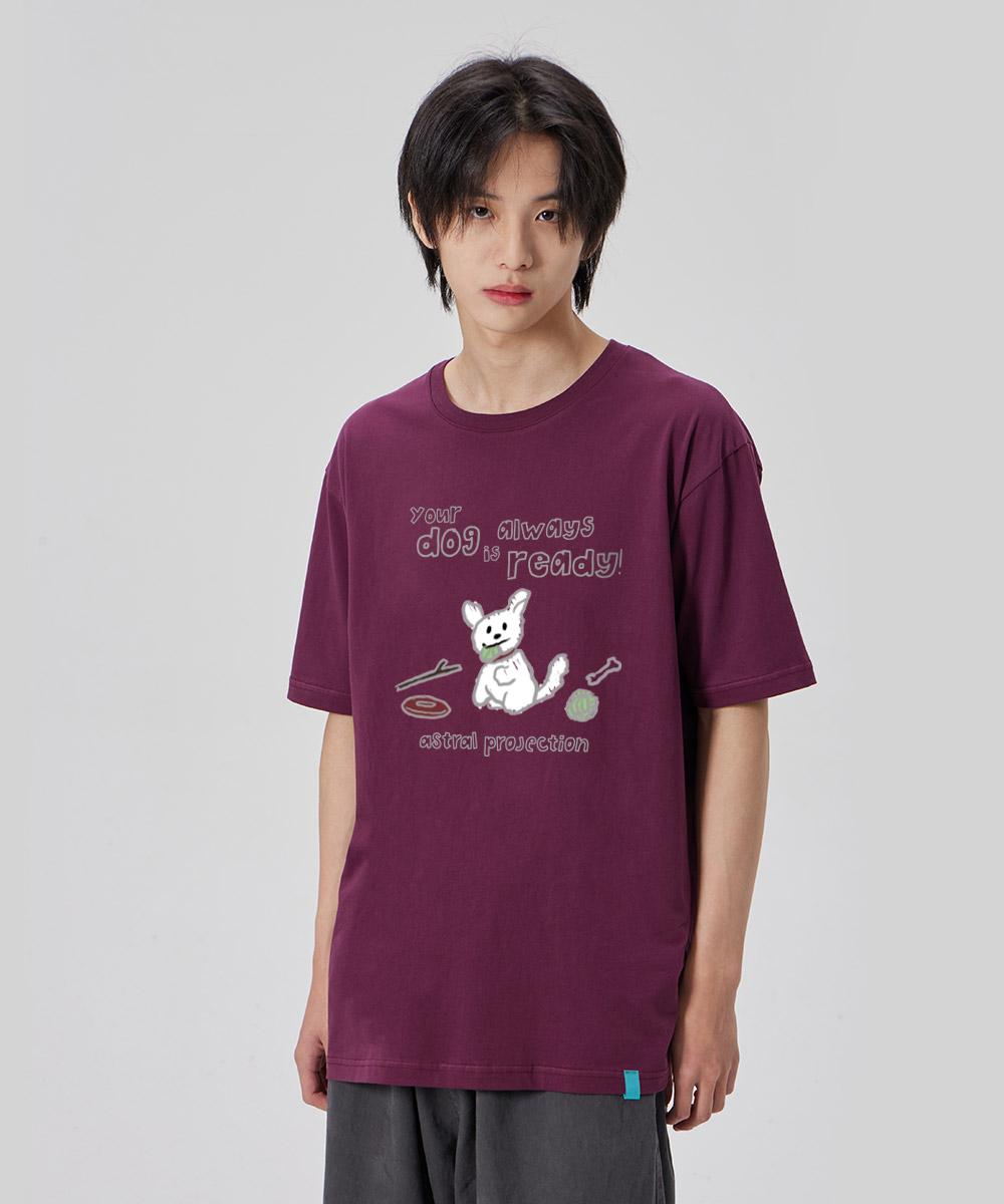 Astral Projection [Doodle Puppy] Cotton Loose Fit Short Sleeve T-Shirt_Plum Purple L