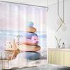 Beach Zen shower curtain pink and blue stone stacked with daisies and starfish, including 12 hooks for bathroom decoration