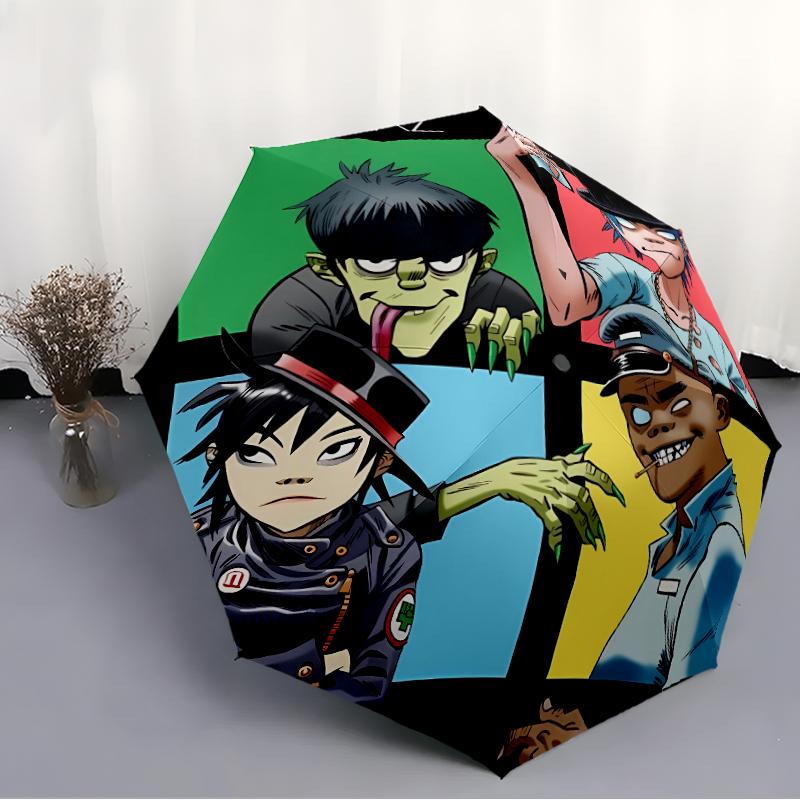 Printed Gorillaz band Folding Umbrella,Outdoor,Leisure,And Travel Umbrella,Durable Umbrella Fabric,Birthday And Holiday Gift