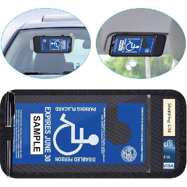Handicap Placard Holder For Auto, Wisdompro Disabled Parking Permit Sign Protector For Car Sun Visor With Note Paper Slot, Pen Holder And Elastic
