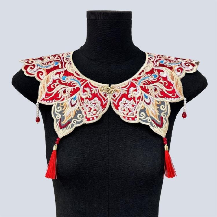 Embroidery Fringed Collar Elegant Detachable Collar Shawl Vintage Horseface Skirt Collar Costume Dressingup Accessories