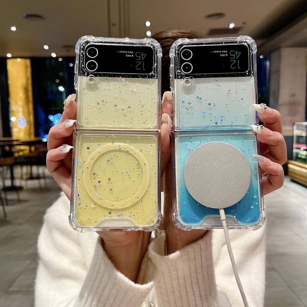 Samsung ZFlip7 Magnetic Mobile Phone Case for Zflip4 Epoxy Gradual Change Glitter Zfold6 Anti-drop Hard Protective Case