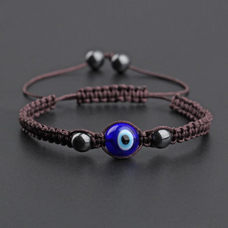 Devil's Eye Adjustable Woven Blue Bracelet with Glass Bead