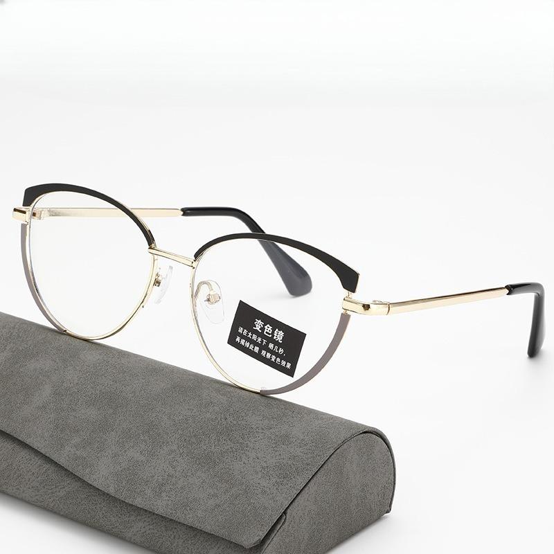 European and American glasses metal cat eyes color changing anti blue light fashionable and versatile trendy glasses
