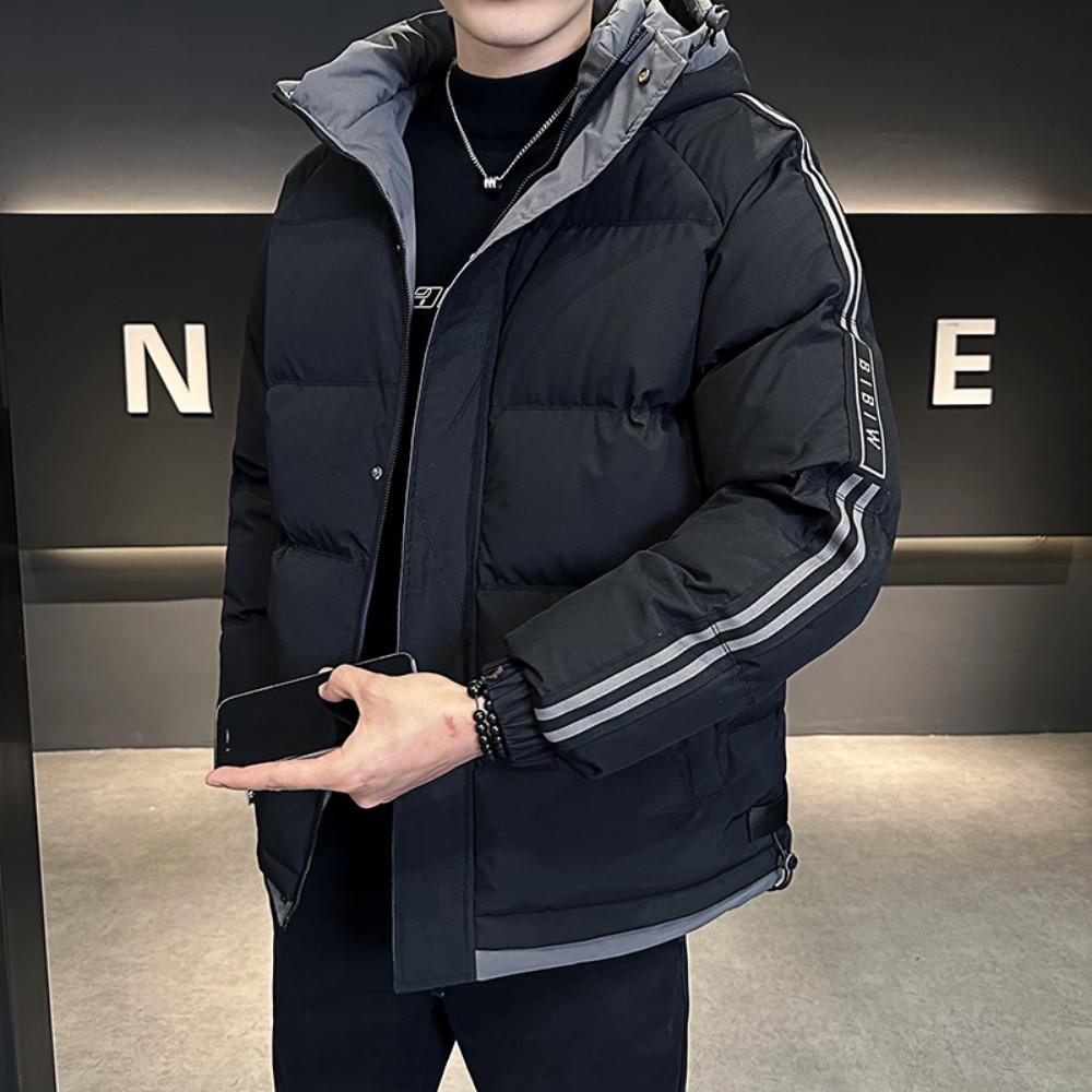 Youth cotton-padded men's winter new thickened two-bar cotton-padded jacket loose large size fattened hooded jacket men's cotton-padded clothes