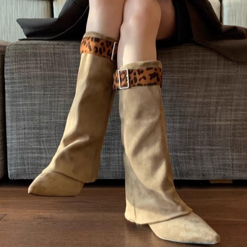 Women's Heeled Long Boots Pointed Toe Designer Elegant Winter New Shoes 2025 Fashion Suede Knee Boots Classical Cozy Zapatillas