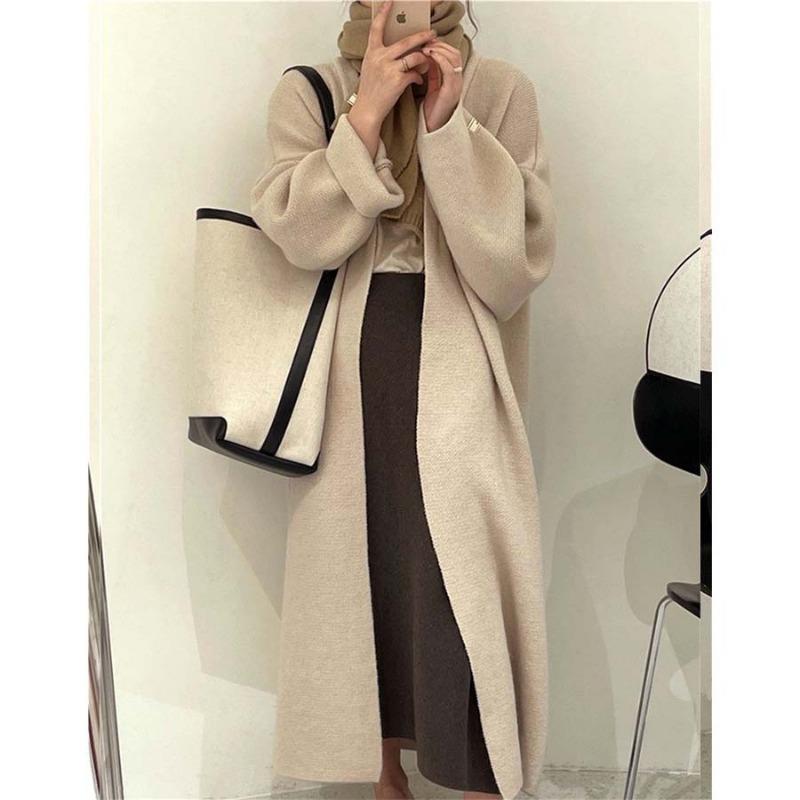 Lazy wind sweater loose knitted cardigan long cardigan jacket women's autumn and winter new thickened coat