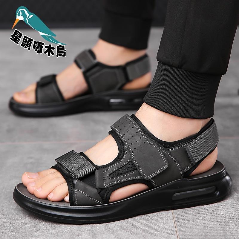 Woodpecker sandals men's genuine leather 2025 summer new soft-soled air-cushioned beach shoes casual versatile cool slippers