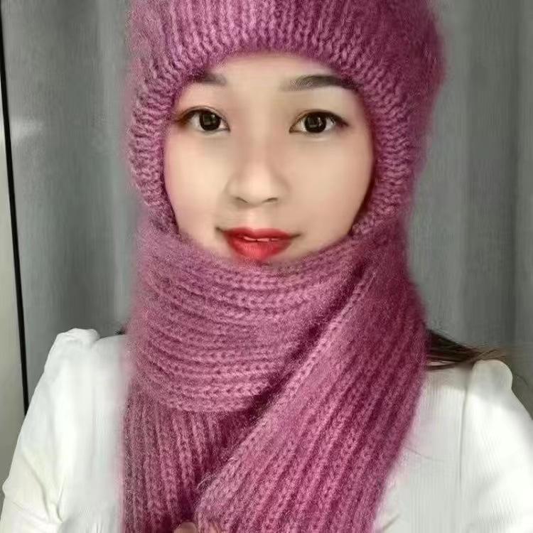 Womens Warm Knit Hat Scarf One Piece Woolen Thermal Hat with Ear Protection Windproof Winter Outdoor Accessories Christmas Gift