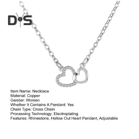 Women Necklace Rhinestone Hollow Heart Pendant Adjustable with Extended Length Hollow Chain Lady Clavicle Necklace Neck Jewelry