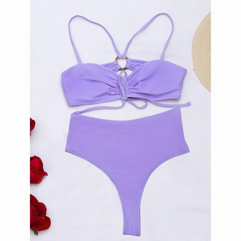 Seksowny komplet bikini typu bandeau push-up solidny kwiatowy nadruk strój kąpielowy damski strój kąpielowy Stroje kąpielowe z wysokim stanem Strój kąpielowy typu String Biquin