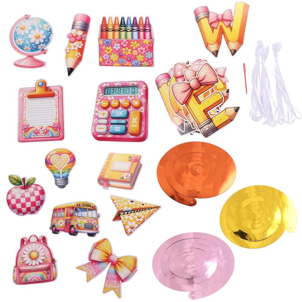 Colorful Back To School Spiral Banner Paper Welcome  Hanging Flag  Classroom Kindergarten