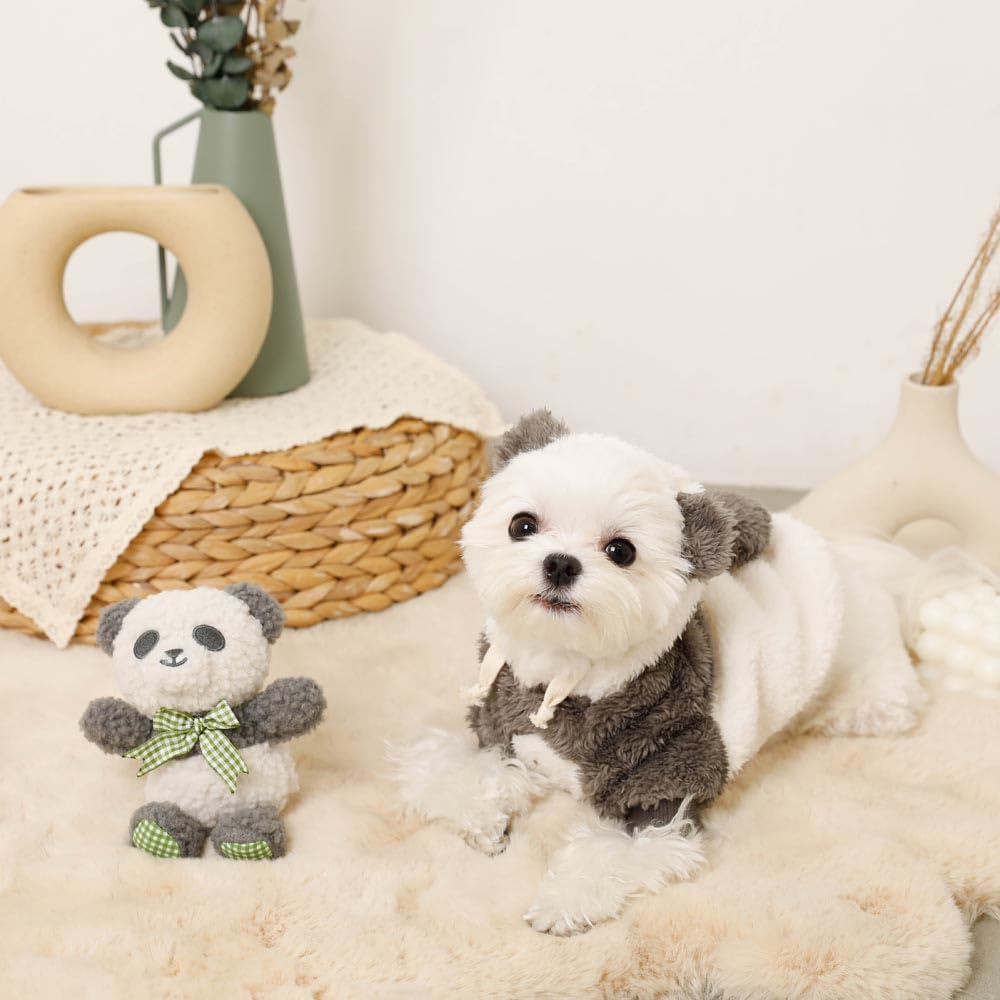 monchéri Panda Gingham Check Ribbon Plush Toy, Squeak Toy for Small Dogs (FREE), Cute, Stylish, Popular Brand, Suitable for Toy Poodles and Chihuahuas