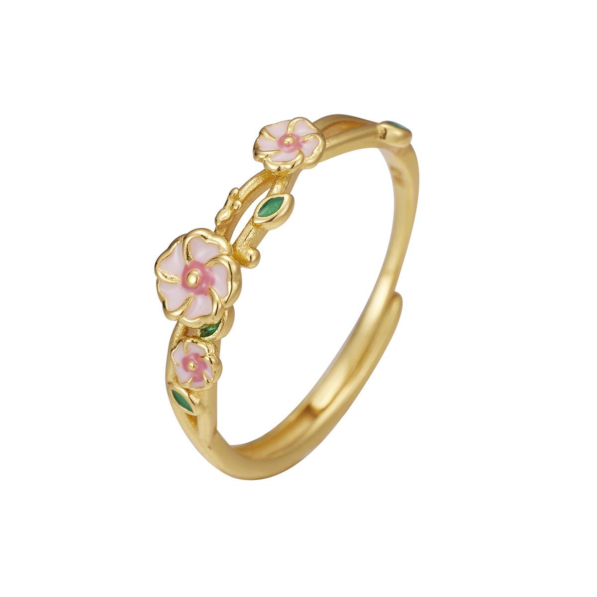 

Кольцо Mori из чистого серебра 990 пробы с изображением персикового цветка и эпоксидной смолы, маленькое, свежее и милое, открывающееся кольцо для женщин Opening adjustable