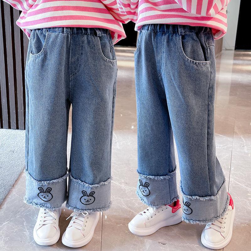 Girls' Jeans for Spring and Autumn Wide Legs Pant Spring Style Children's Clothing Pants