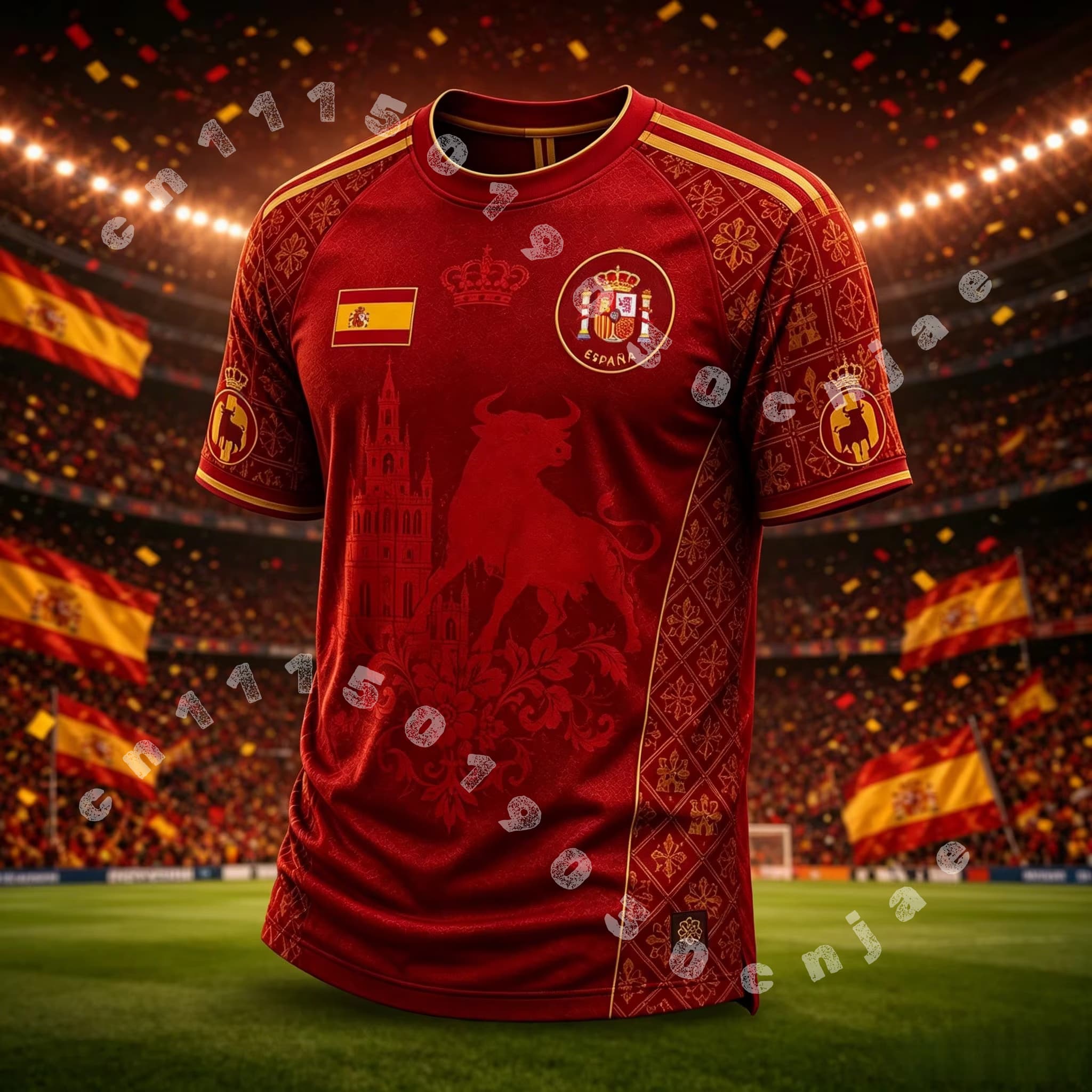 Herren Quick Dry Fußballtrikot, Rot Spanien Goldener Stier Kathedrale Geprägter Druck Fußballfan Kurzarm Training Sport T-Shirt XS