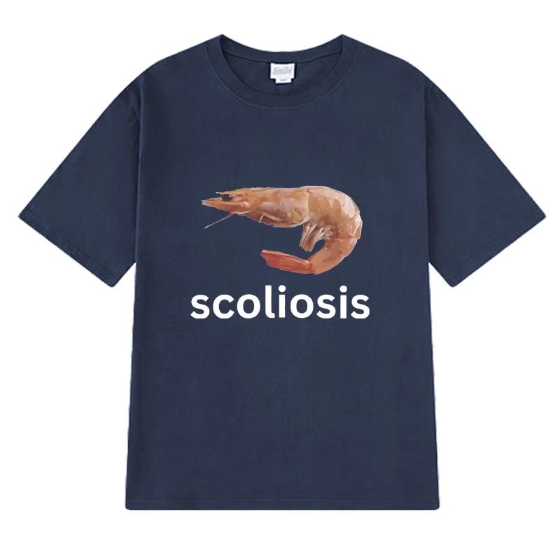 2025 Men's Funny Shrimp Stem Pattern Printed 100% Pure Cotton Short-sleeved T-shirt Retro Streetwear