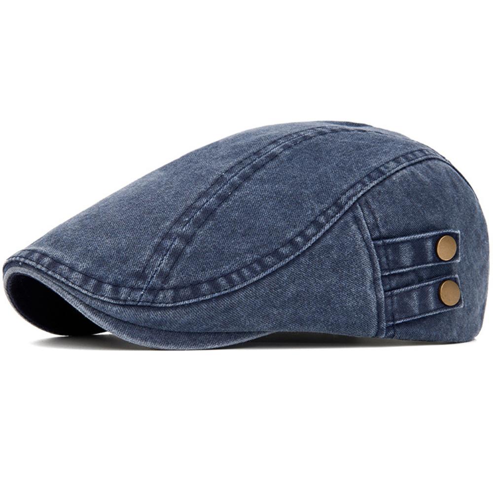 

HT5054 Mens Berets Women Spring Summer Autumn Sun Cap Artist Painter Beret Hat Male Female Ivy Flat Cap Washed Cotton Beret Caps 55-60cm Adjustable темно-синього кольору