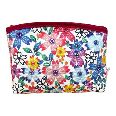 Okinawa Bingata Style Cherry Blossom Floral Pouch, Cosmetic Bag, Travel Organizer