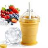 2-in-1 Collapsible Silicone Ice Ball Maker Cup, Reusable Portable Ice Sphere Mold with Straw & Lid, Easy Demolding, Leakproof