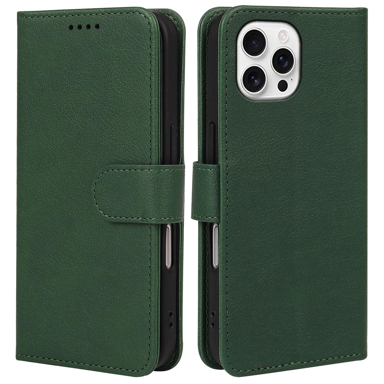 

Кожаный чехол-кошелек со стендом и магнитной застежкой для iPhone 16 Pro Max Green