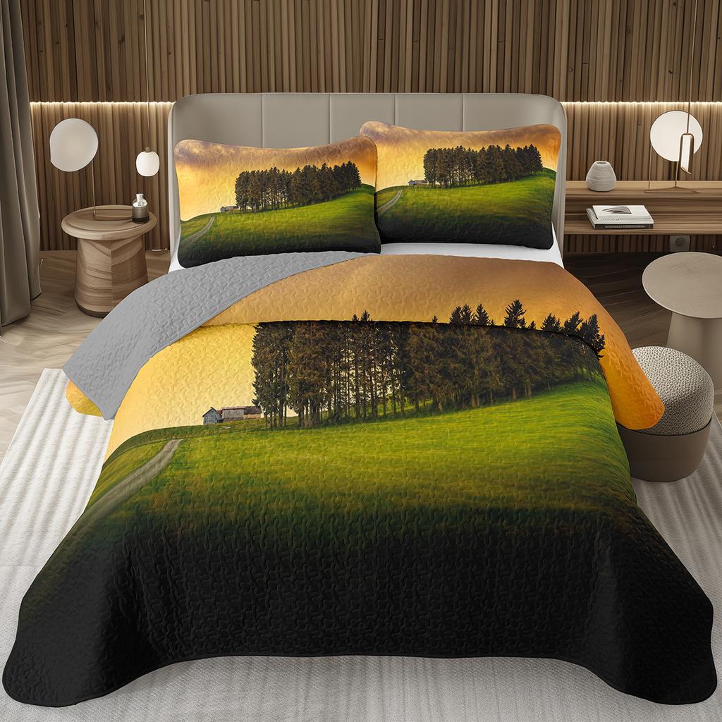 Natural Scenery Bedspread, Sunrise Landscape Coverlet Set,Twin Full Queen King Quilted Bedding Set for Girls Teens Women Bedroom