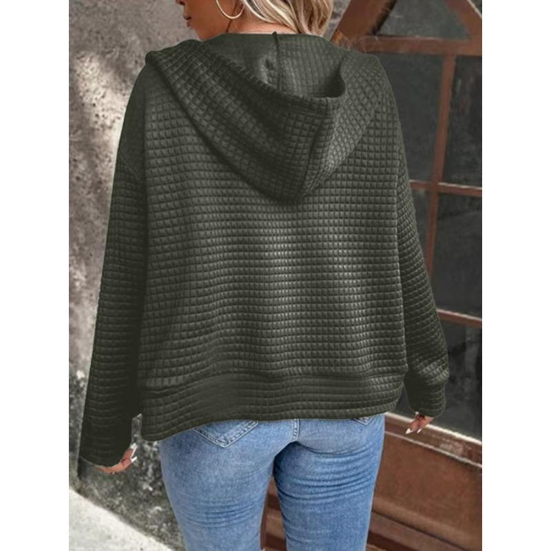 Women S Waffle Knit Hooded Zip Up Long Sleeve Casual Jacket