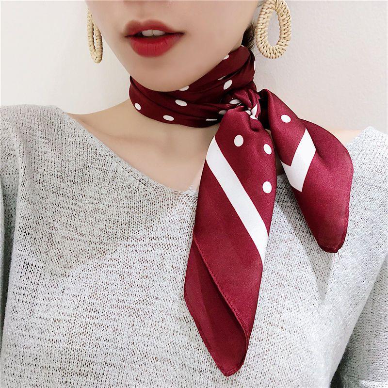 

Женский платок в горошек, маленький квадратный: Модный универсальный галстук и шарф из атласной ткани, похожей на шелк, для весны и осени