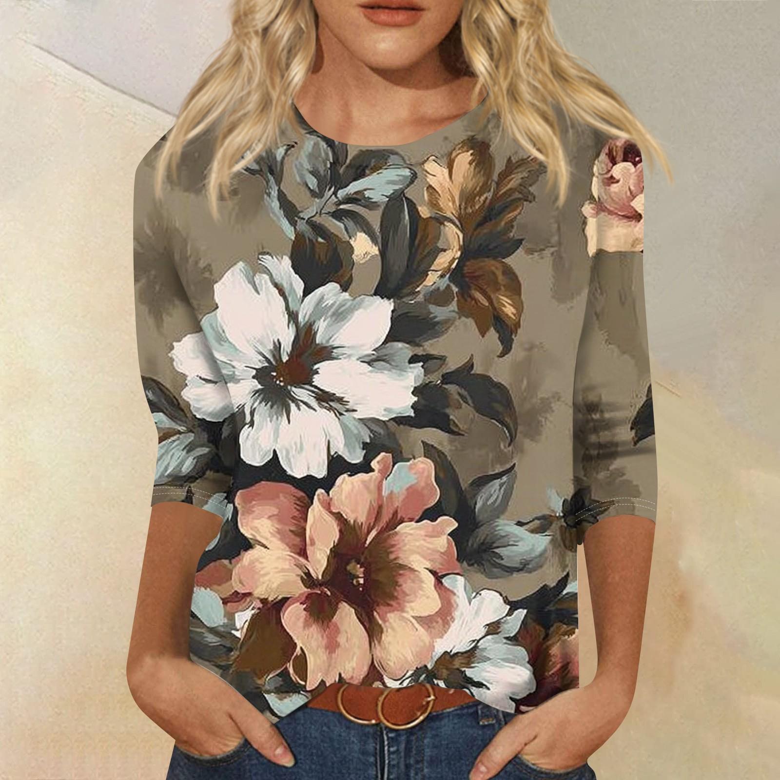 

Женская модная повседневная футболка с круглым вырезом и рукавом три четверти с принтом, топ XXXXL