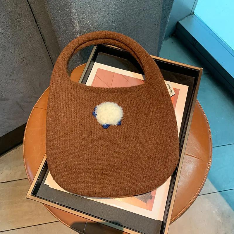 Korean Knitted Handbag Ins Fashion Tote Bag Soft Oval Shape Large Capacity Casual Commuting Handheld Shoulder Bag Women