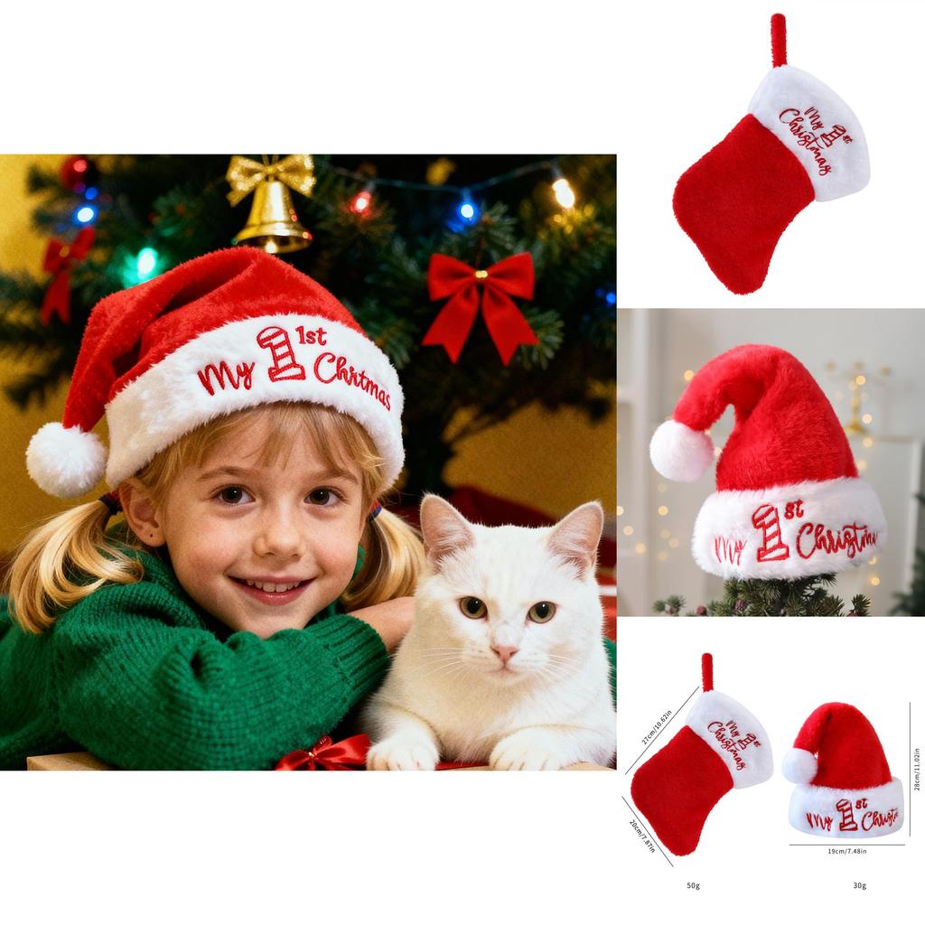 Holiday Christmas Plush Sock And Hat Set For Christmas Tree Ornaments And Gifts