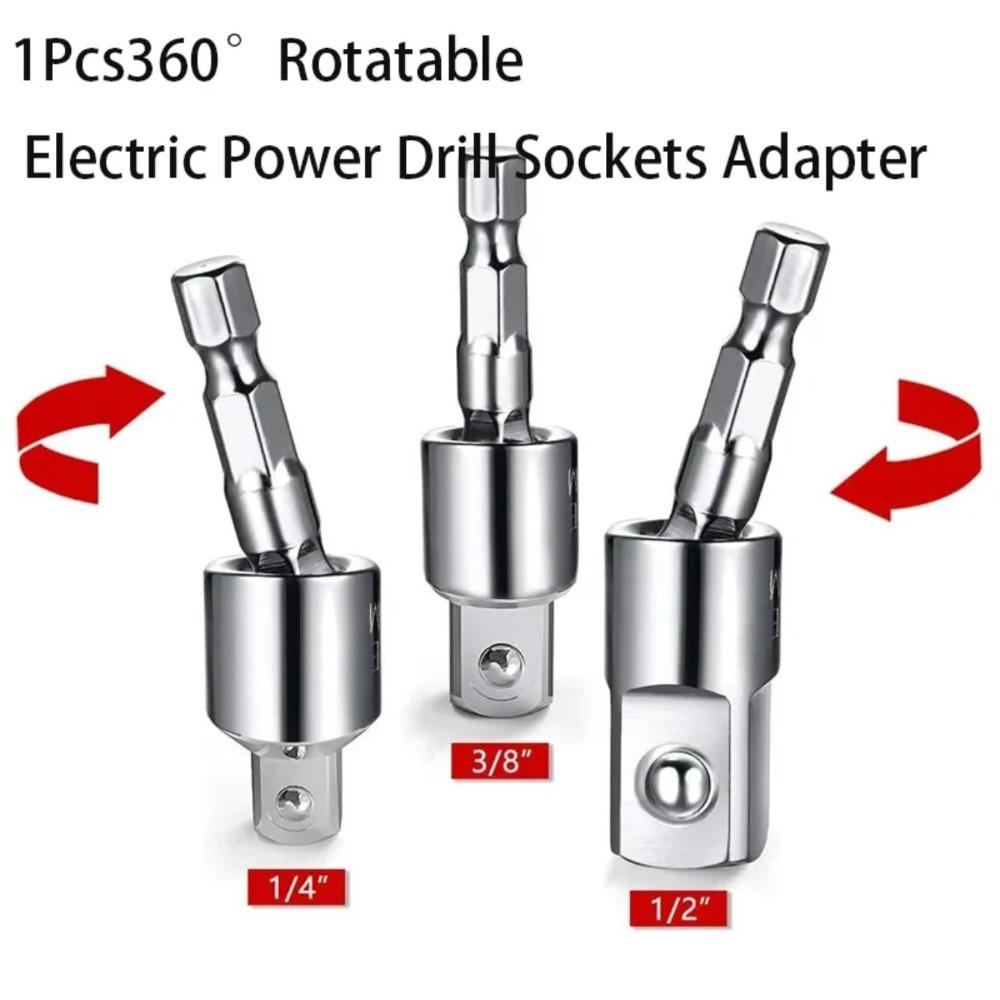 Hexagonal Shank To Quadrilateral Socket Universal Joint Rod Driver Connector 360 Degree Hand Drill Conversion Head 1/4"3/8"1/2"