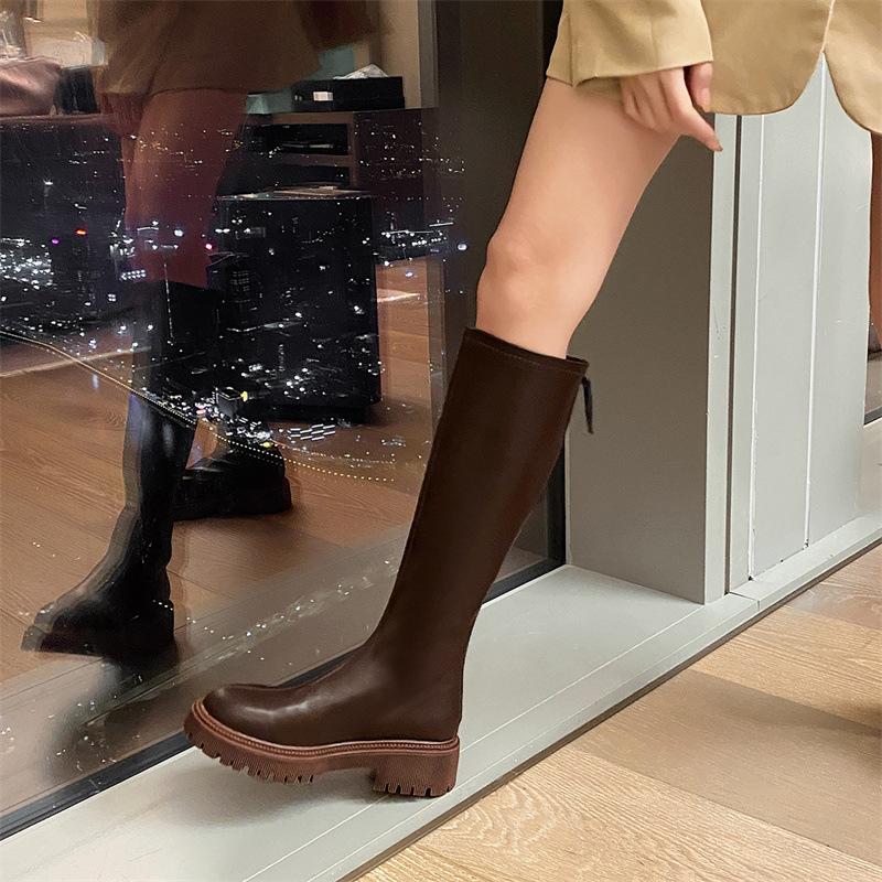 

Сапоги Женские до Колена 2025 Новые Осенне-Зимние Высокие Рыцарские Сапоги Мартин Эластичные Облегающие Сапоги На Толстой Подошве 40