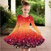 Mädchen Lässiges 3D-Blumenmuster Print Rundhals Langarm Kleid Kinder Prinzessinnenkleid