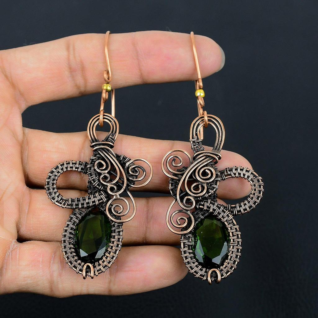 Peridot Earrings Gemstone Jewelry, 999 Copper Wire Wrapped Earrings, Handmade Jewelry Birthstone Earrings, Gift For Him