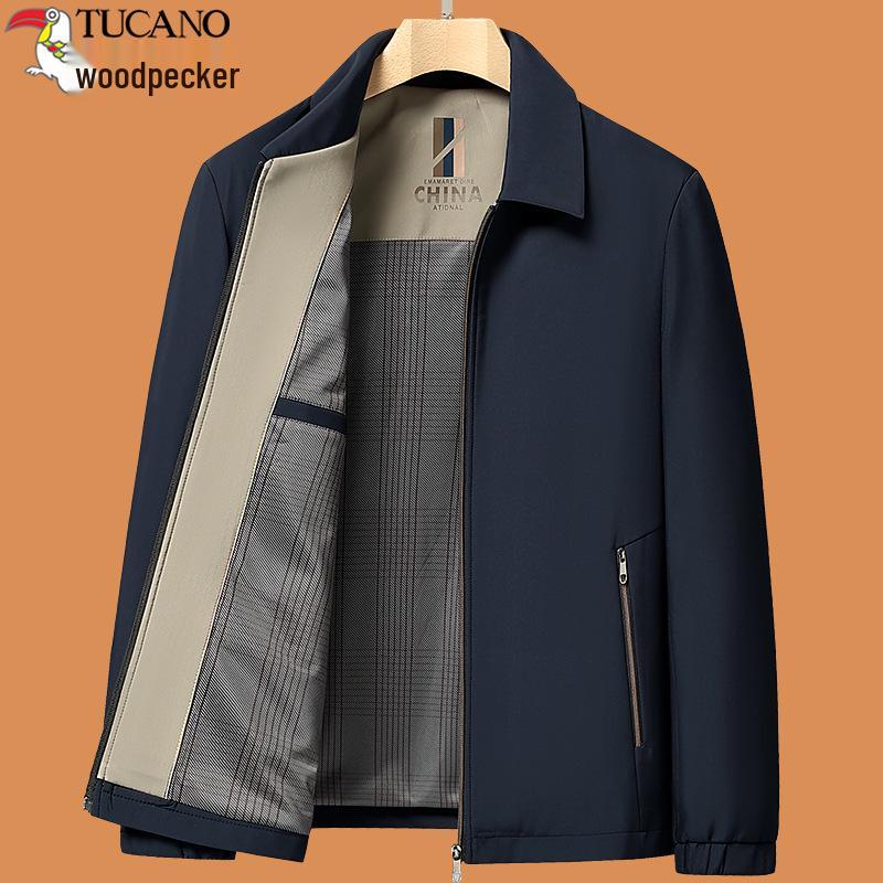

Woodpecker 2025 Dad Outerwear Set: Men s Spring and Autumn Jacket for Middle-Aged and Elderly 3XL (145-162 jin)