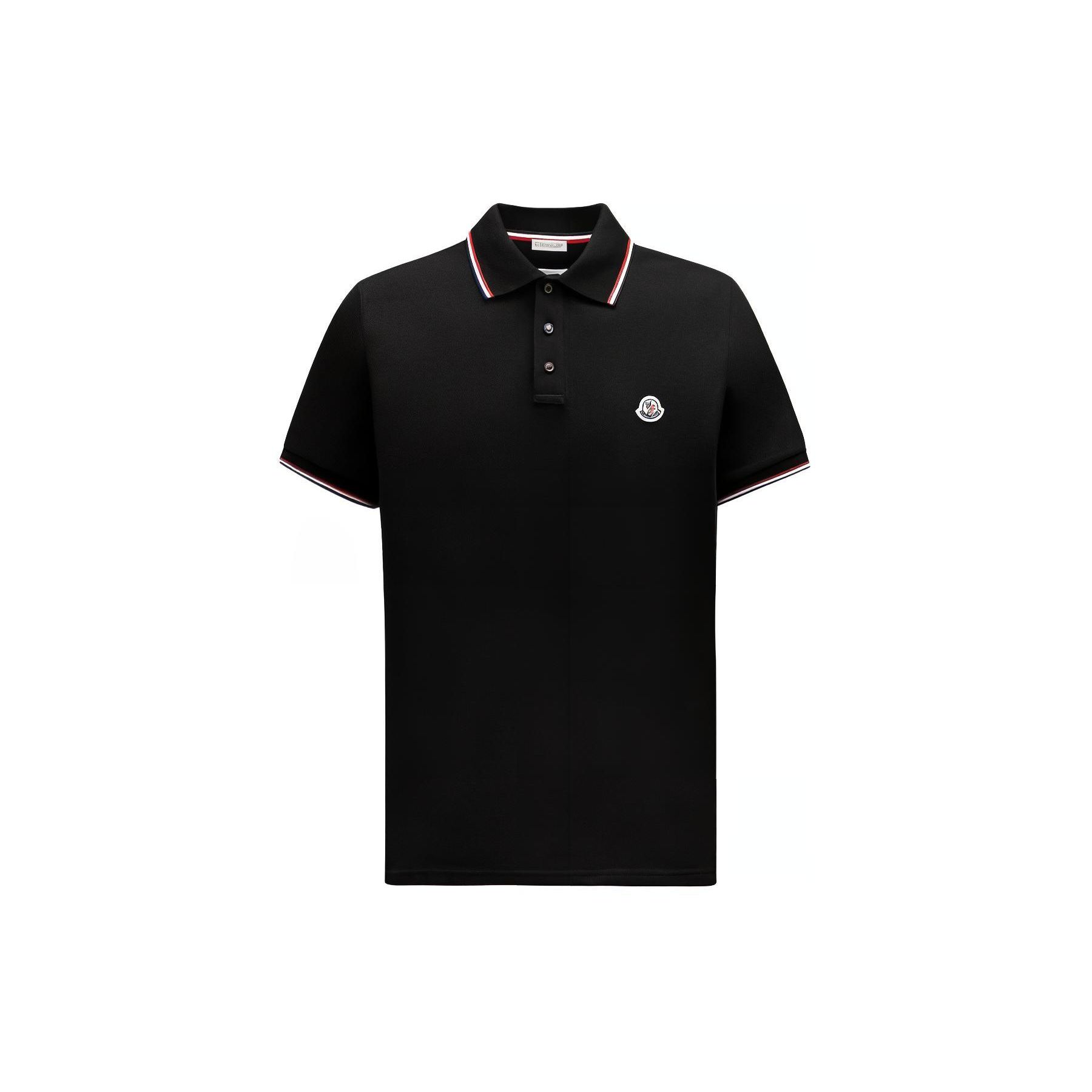 Moncler SS24 Slim Fit Driekleurige Gebreide Kraag Korte Mouw Poloshirt Heren Poloshirts Zwart J10918A7030084556999 S