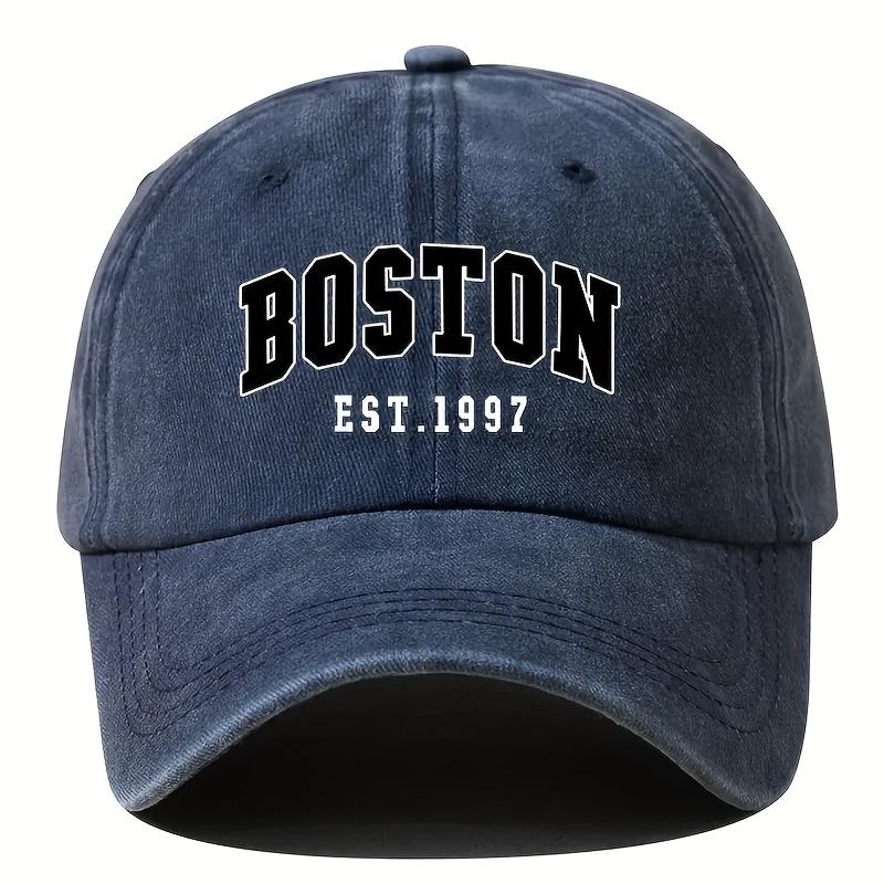 New Washable Retro Baseball Cap With Boston Print, Unisex Couple Style, Adjustable Washable Baseball Cap