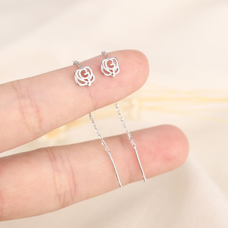 Hangende Oorlijn Lange Hangende Oorbellen voor Vrouwen Roségoud Kleur Zirkonia Kristal Piercing Inrijgoorbel Ooraccessoires Sieraden
