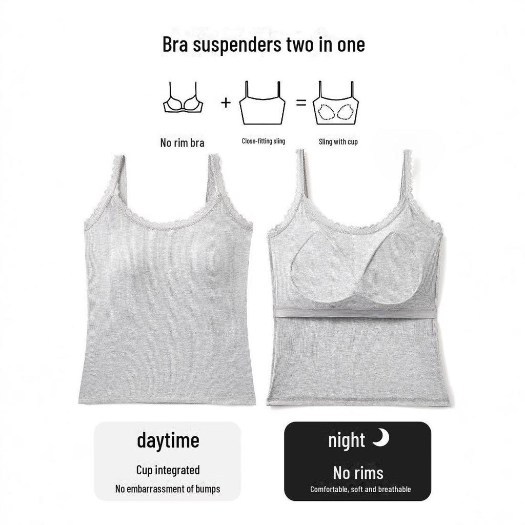 Women's Summer Lace Cotton Camisole with Chest Pads - Thin, Sexy, Versatile Top