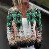 Women's Fashion Christmas Printed Long Sleeve Knitted Cardigan Button Down Jacket