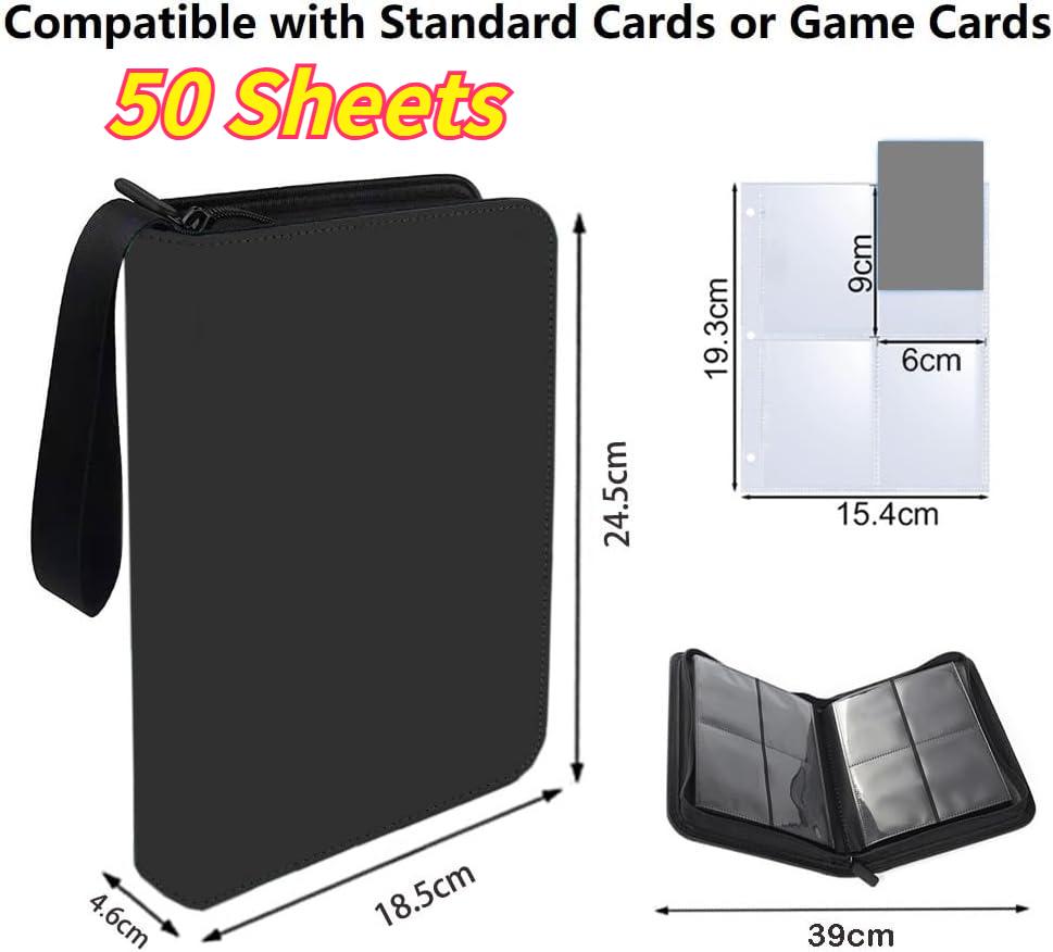 50 Sheets Trading Card Binder with Zipper – Compact PU Leather Album, Secure Top-Loading Pages for Trading, Sports & TCG Cards