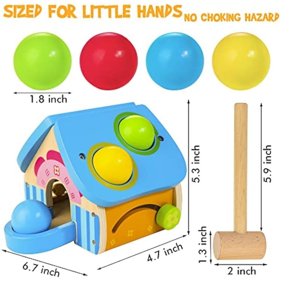 Houten hamer speelgoed voor kinderen, 4-in-1 Montessori educatief speelgoed klopbank met ballen voor babyjongens en meisjes - Object Permanence Box van 1-4 jaar