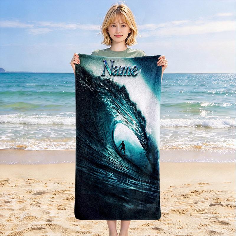 Custom Name Wave Stylish Digital Printing Beach Towel Quick‑Drying Absorbent Blanket for Beach Pool Gym Travel